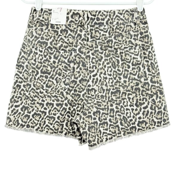 Vigoss Women's Frayed Hem Tan Cheetah Print Ace Cut off Denim Shorts Size 27 NWT - Picture 2 of 11